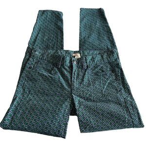 J. Crew Factory Geometric Print Corduroy Stretch Toothpick Pants 26 Blue Green